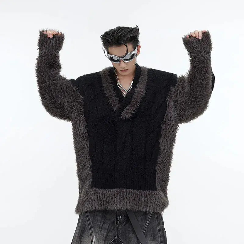 Men’s Plush Patchwork Sweater