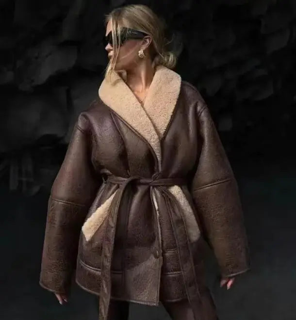 Women’s Fur Collar Belted Coat