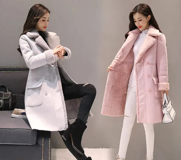 Women’s Pink Velvet Mid-Length Coat