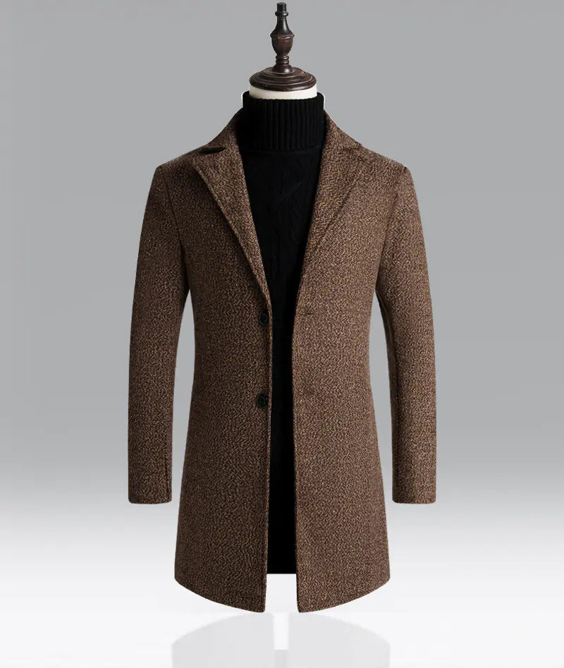 Men's Mid-Length Wool Trench Coat