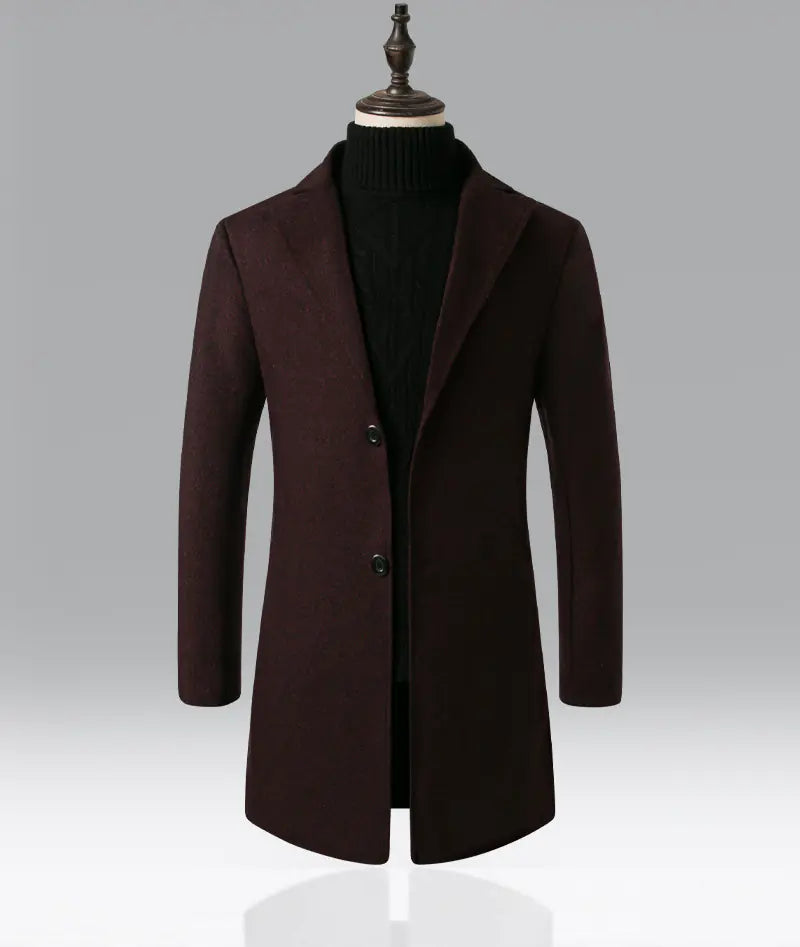 Men's Mid-Length Wool Trench Coat