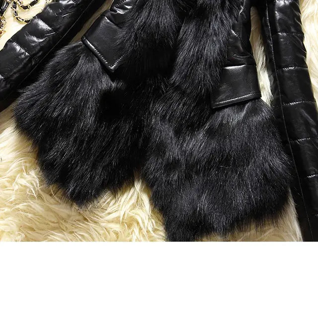 Women’s Faux Fur Collar Leather Jacket