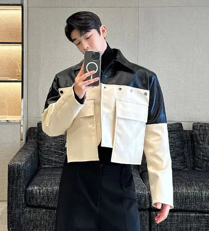 Men's Leather Patchwork Coat