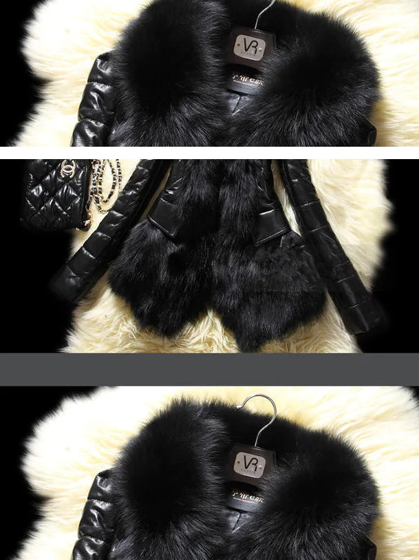 Women’s Faux Fur Collar Leather Jacket