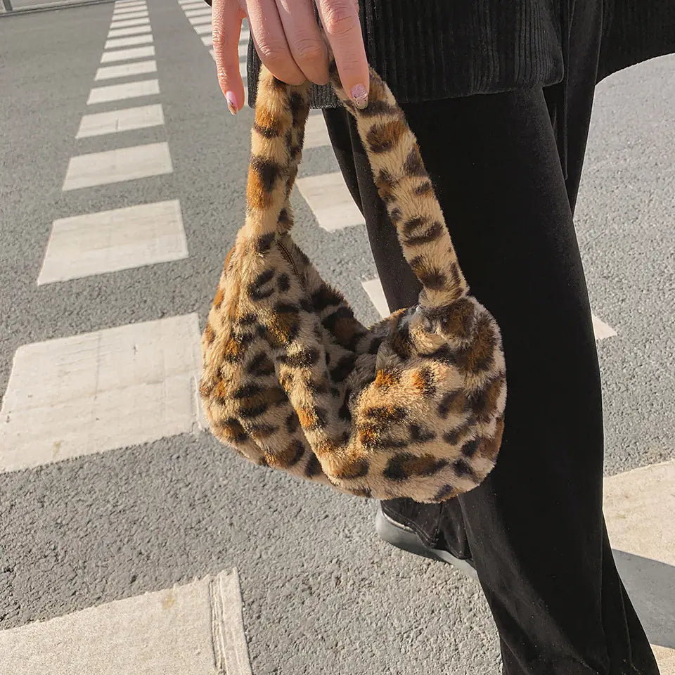 Plush Leopard Handbag