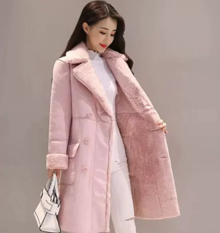 Women’s Pink Velvet Mid-Length Coat