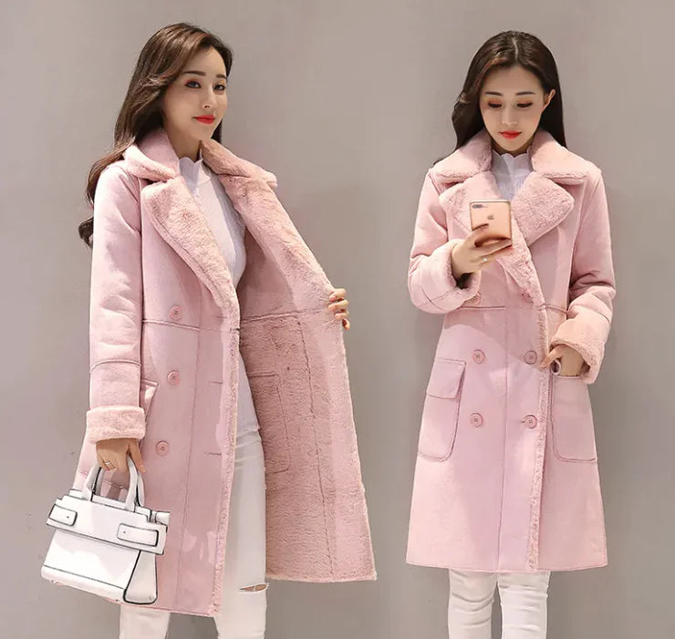 Women’s Pink Velvet Mid-Length Coat