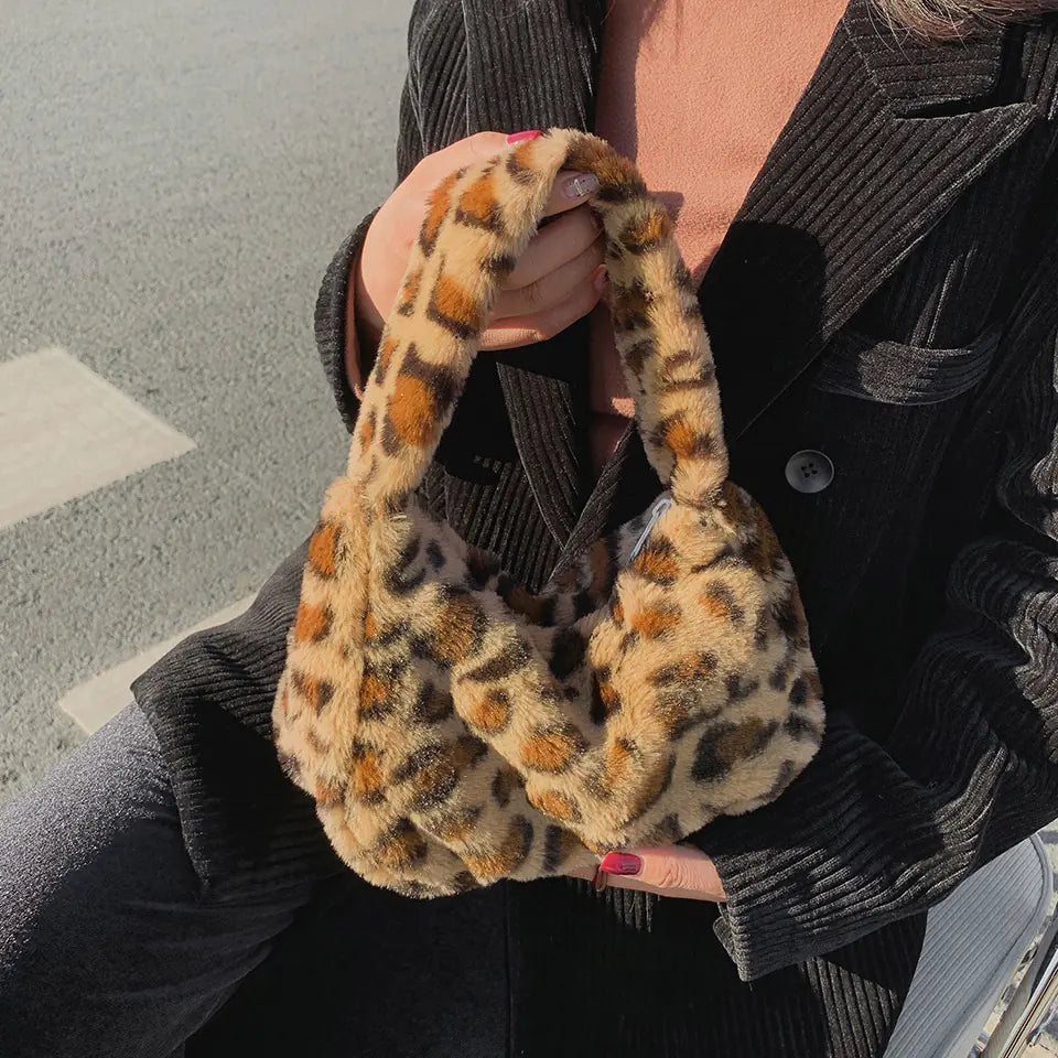 Plush Leopard Handbag