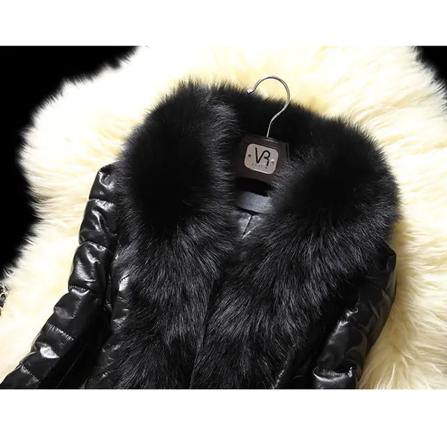 Women’s Faux Fur Collar Leather Jacket
