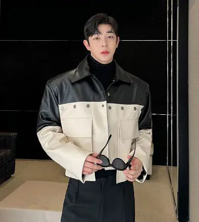 Men's Leather Patchwork Coat
