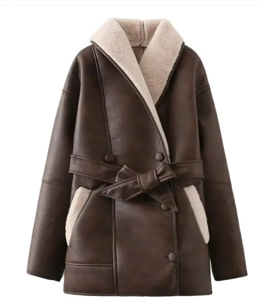 Women’s Fur Collar Belted Coat