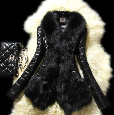 Women’s Faux Fur Collar Leather Jacket