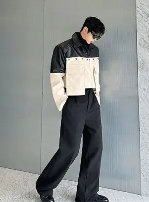 Men's Leather Patchwork Coat