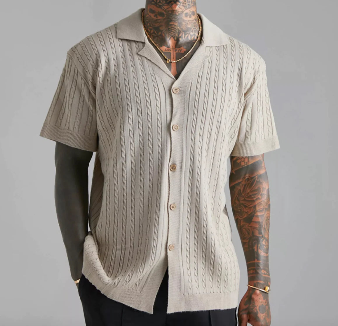 Men’s Knit Button-Up Shirt