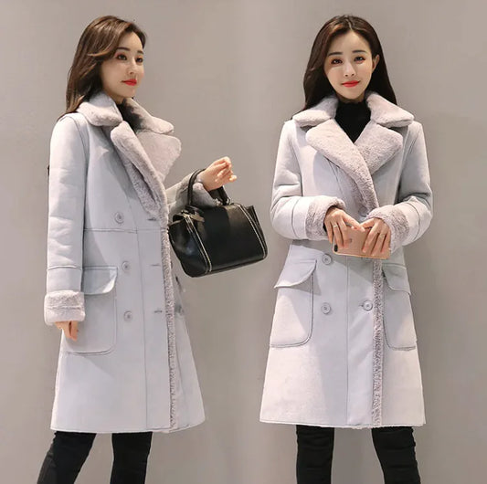 Women’s Pink Velvet Mid-Length Coat