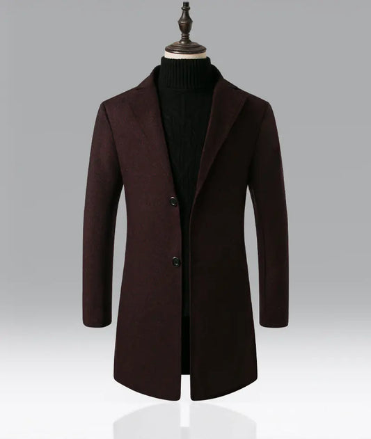 Men's Mid-Length Wool Trench Coat