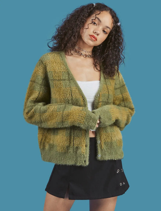Women's Plaid Sweater Cardigan